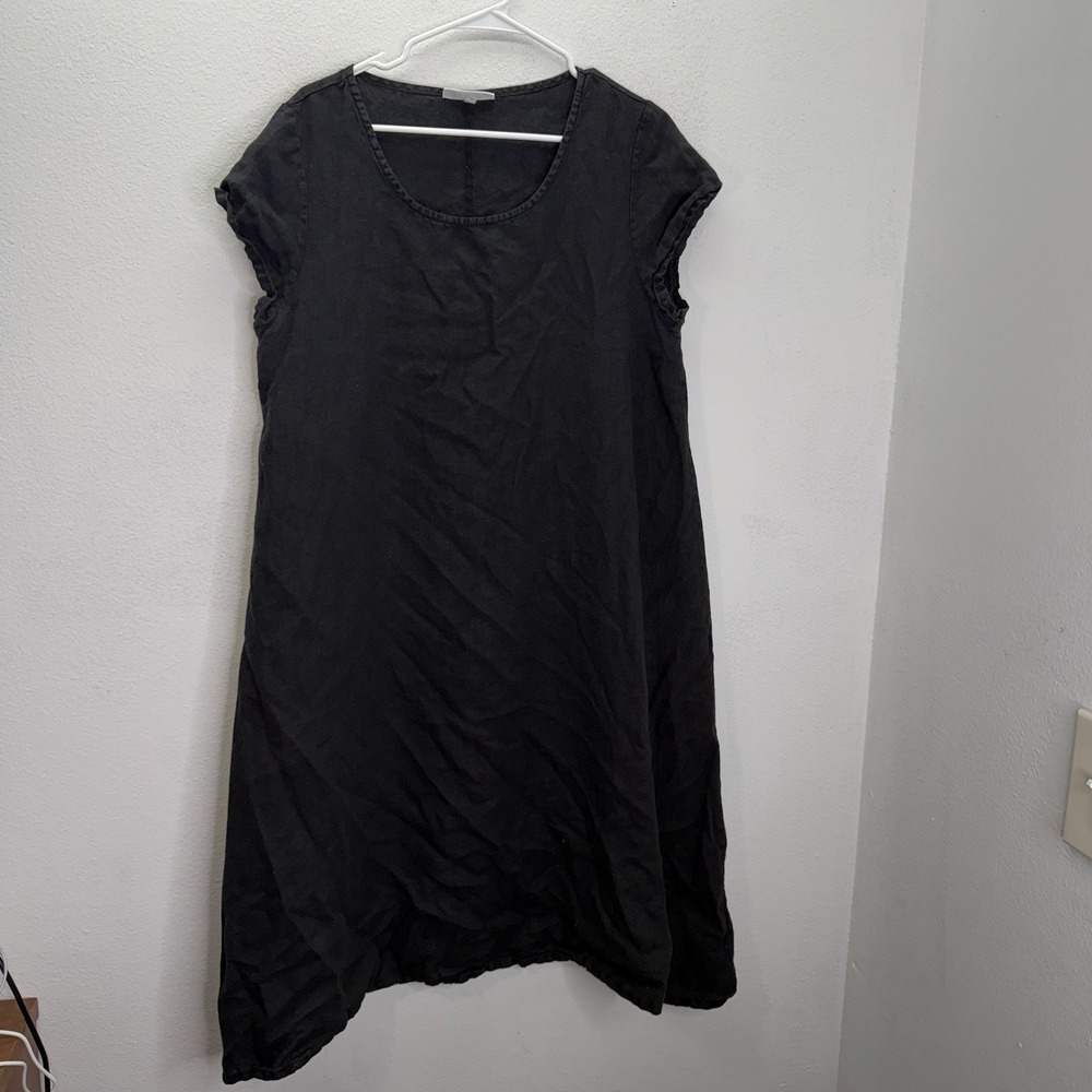 BRYN WALKER 100% Linen Shift Midi Dress Short Sleeve Minimalist Lagenlook Sz S